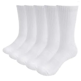 Meias masculinas yuedge homens 5 pares cor de cor sólida respirável confortável algodão almofada de algodão tripulação trabalho branco