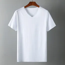 Herr tshirts tshirt japan kort ärm manlig is siden spårfri vneck smal sommar ren färger kläder t skjortor toppar tee 230321