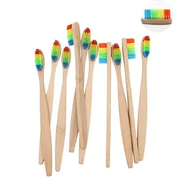 Naturlig bambu tandborste grossistmiljö trä regnbåge bambu tandborste oral vård mjuk borst engångs tandborstar