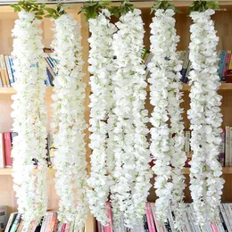 Decorative Flowers Encryption White Wisteria Chlorophytum (3 Stems/Piece) 145cm/57" Length Artificial Silk Flower String For Wedding