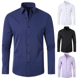 Camisas casuais masculinas 6xl primavera e outono camisa masculina moda sem ferro equipado luxo sólido mangas grandes lenços elásticos