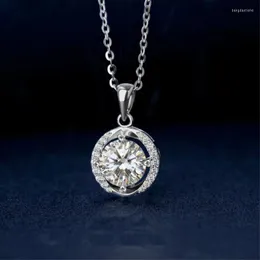 Kedjor S999 silverhalsband charm glänsande hänge halsband för kvinnor klassisk rund kristall choker pläterade smycken 2023
