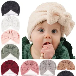 Berretti Cappelli Old Cobbler Fiocco per bambini europei e americani Tinta unita Teddy Socket Spessore doppio strato per stare al caldo in autunno Dhni3