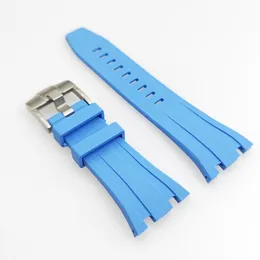 27mm Baby Blue Rubber Band 20mm Tang Buckle Strap Steel Connector Links Fit For AP 39 mm 41 mm Royal Oak Relógio de Pulso