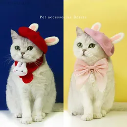 Cat Costumes Cute Christmas Costume Hair Accessory Photo Props Holiday Pet Hat Pink Rabbit Ear Dog Hat Red Cat Beret Wool Hat Headband Beanie AA230321