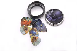 12pcs 0.71mm Packed Guitar Picks Two Side World Famous Painting Musical Plectrums Great Tin Box