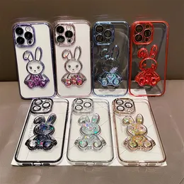 Quicksand Rabbit Phone Case Lens 방지 방지 보호 케이스 전기 도금 색상 투명 TPU 커버 iPhone 14 Plus 12 13 11 Pro Max의 Apple Back Cover