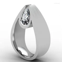 Bröllopsringar mode geometriskt uttalande ring silver färg vatten droppe zirkon för kvinnor band party smycken anillos de boda