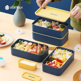 Lunchlådor WorthBuy Portable Microwave Safe Plastic Bento med fack Sås Stackbar salladfruktmat Behållare 230320