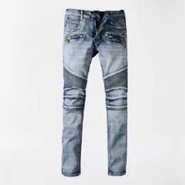 Jeans da uomo jeans firmati per uomo AM fashion brand stereoscopico cuting pantaloni da moto vintage multi tasche slim fit elastico rugoso rattoppato jeans impilati da uomo