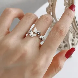 Vintage srebrne kolory pierścionki motylowe dla kobiet mężczyzn geometryczne koraliki regulowane palce kreatywny
