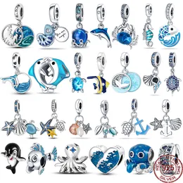 925 siver beads charms for pandora charm bracelets designer for women Ocean Seashell Charms Plata De Ley 925 silver Blue Dolphin Mermaid Tail