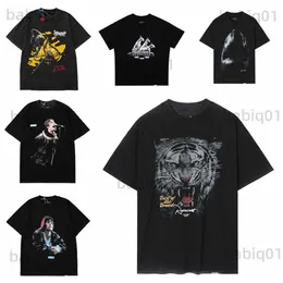 القمصان للرجال الضفدع Drift 23SS Vintage Streetwear فرقة موسيقى الروك الضخمة الحزينة Animal Graphic Tiger Print Tee Tee Tirt Tops for Men T230321