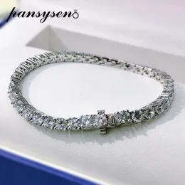 Charm Bracelets PANSYSEN 100% 925 Sterling Silver 4MM Simulated Diamond Charm Bracelets 18k White Gold Color Fine Jewelry Wholesale 230320