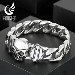 Charm Bracelets Fongten Men Skull Polished Stainless Steel Jewelry Carving Shiny Design Fashion Darkness Retro Punk Bracelet Handicraft Style 230320