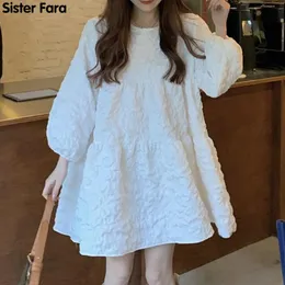 Casual Dresses Sister Fara Summer O-Neck Loose Women's Dress Fashion Puff Sleeve Mini Dress Solid Draped Spring Casual Women's Dresses 230321