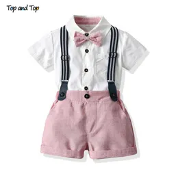 Kleidungssets Top- und Top -Kleinkind -Jungen Kleidung Set Neugeborenen Gentleman Anzug Kurzarm Bowtie Shirtsuspender Shorts lässige Baby -Jungen Kleidung Z0321