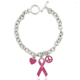 Charm-Armbänder, Brustkrebs-Bewusstsein, rosa Band, Herz, Frieden, Gliederkette, Charms-Armband, Armreif, Schmuck, Pulseira Feminina, Tropfen