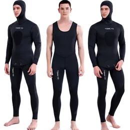 Wetsuits Drysuits Neoprene Scuba Diving wetsuit 35 mm Winter Warm Men Hood Surfing Front Zipper Snorkeling Spearfishing Hooded Diving Suit 230320