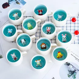 Mugs 3D Zodiac Animal Milk Cup Ceramic Coffee Creative Cartoon Mug Children's Drinking Water 400ml For Kids