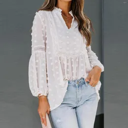 Women's T Shirts Elegant Women's Long Sleeve Lace Blouses Tops White Casual Crochet Hollow Out Turtleneck Stylish Female Pullovers