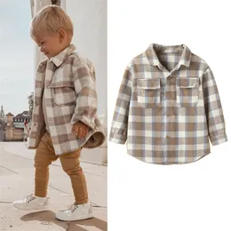 Camisas para niños Niña pequeña A cuadros Solapa Cuello Botón Diseño Camisa Abrigo Chaqueta para niñas Niño Bebé Niños Primavera Otoño Ropa de abrigo para niños 230321