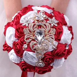 Wedding Flowers Wine Red White Satin Rose Bride And Bridesmaid Hand Bouquet Romantic Accessories Party Decoration Flower