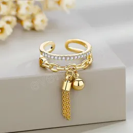 Связанная цепная кисточка Золото Кольцо Кольцо циркония с подвесным подвесным кольцом