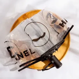 2024 Modedesigner transparente Regenschirme Frauen Luxusbriefmuster Falten Vollautomatischer Regenschirm