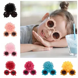 2st/Lot Baby Girls Solglasögon Blomma Hårklipp Set Chiffon Floral Hairpins Fashion Sunflower Glasses Birthday Present