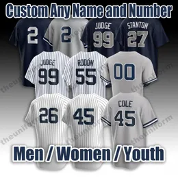 Custom Men Baseball Jerseys 45 Cole 27 Stanton 99 Judge 26 Lemahieu 54 Chapman 7 Mantle 25 Torres 2 Jeter 28 Donaldson Women Youth Jersey