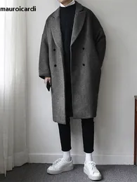 Misto lana da uomo Mauroicardi Autunno Inverno Allentato Casual Grigio Nero Morbido Cappotto di lana caldo Uomo Risvolto Doppio petto Moda coreana 230320