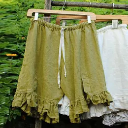 Kvinnors shorts korta klackar för kvinnor kvinnor set Summer Plue Size Causal Solid Linen High midje Ruched Tops Hylsa