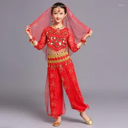 Sahne Giyim Çocuk Günü Hindistan Göbek Dans Performans Kıyısı Kız Profesyonel Uygulama Uzun Kollu Ulusal Çocuk Takım H4586