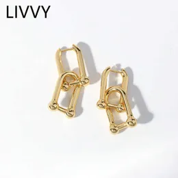 Charm Livvy Silver Color Creative Design Double U Shape Earrings For Women Thick Link Stylish High Quality Jewelry Party Gift G230320