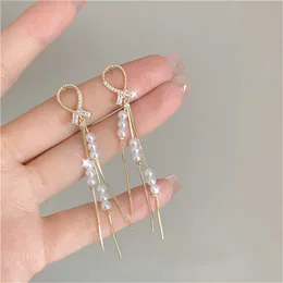 Charm New Trendy Long Hollow Pearl Tassel Zircon örhängen S925 Silver Needle Earrings Femininity Retro All-Match örhängen smycken G230320