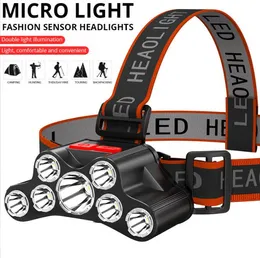 Super Bright Hunting -strålkastare 4 -lägen 7 LED -strålkastare USB -laddningsbar huvudlampa Ljusfackla för campingfiske ficklampa
