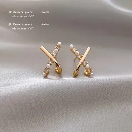 Charm Design Sense Korean Exquisite and Small Cross Shaped Pearl Earrings Fashion Girl's Unusual Accessories Luxury Jewelry For Woman G230320