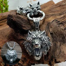 Hänghalsband vintage nordiska viking zinklegering odin serigala kepala kalung dan fenrir liontin punk pria jimat perhiasan hadiah