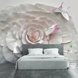 Wallpapers Bacaz Custom Relief Roseflower And Butterfly Mural Wallpaper Canvas Background Home Decor 3d Po Wall Paper