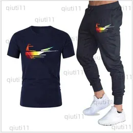 Erkek Trailtits Mens Designer Tracksuit Sportswear Setleri Çizgili 2019 Yaz Günlük Nefes alabilen T-Shirts Şort Erkekler Giyim 2 Parça Set Sporcuits T230321