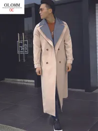 Męskie mieszanki wełny Omm Omm Korean Style Design Dublelayer Long Trench płaszcz podwójnie piersi moda DY1602 230320