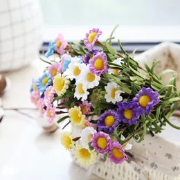 Fleurs décoratives 1 bouquet de fleurs de marguerite artificielles avec plantes vertes herbe bricolage décor de fête de mariage à la maison