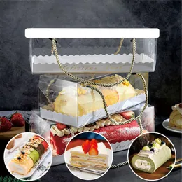 Other Event Party Supplies 10Pcs/set Chocolate Cake Packaging Box Portable Swiss Roll Transparent Box for Roll Pastry Baking Packaging Party Birthday 230321