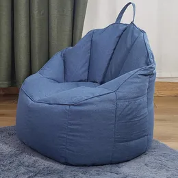 Chair Covers Soft Bean Bag With Detachable Slipcover Dark Blue Solid Color Cactus Shaped Backrest Sofa