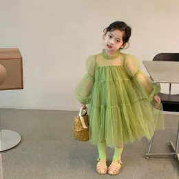 소녀 드레스 드레스 봄 여름 2023 어린이 옷 한국 소녀의 공주 드레스 푹신한 거즈 2-7 세