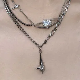 Anhänger Halsketten Koreanische Mode Doppelschicht Kreuz Herz Kristall Pendent Halskette Für Frauen Metall Kette Nähte Schlüsselbein Charme Schmuck Geschenk Z0321