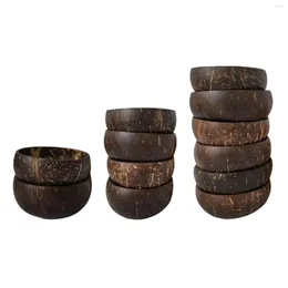 Bowls 6Pcs Natural Coconut Shell Bowl With 6Pc Spoons Simplicity Wooden Environmentally Fruit Sala Rice Kitchen Tableware