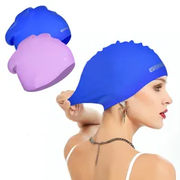 Simmössor Stora silikon Swim Caplong Hair Swimming Cap för kvinnliga förlängningar och lockigt hår 2Pack bekväm dreadlocks Waterprof 230320