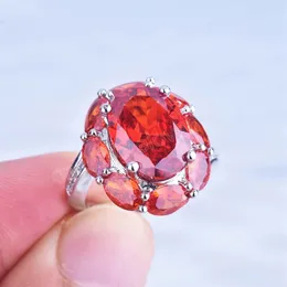 Fashion Garnet Red Big Crystal Zircon Ring For Women Vintage Silver Color Promise Love Engagement Rings Luxury Bridal Jewelry